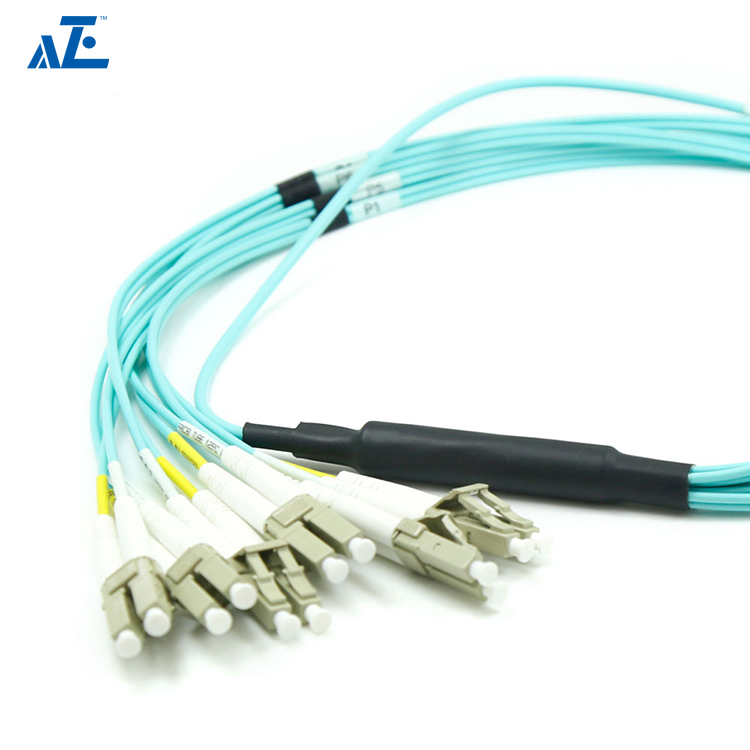 MTP Female to 6 LC UPC Duplex 12 Fibers Type B LSZH OM3 50/125 Multimode Elite Breakout Cable, Aqua