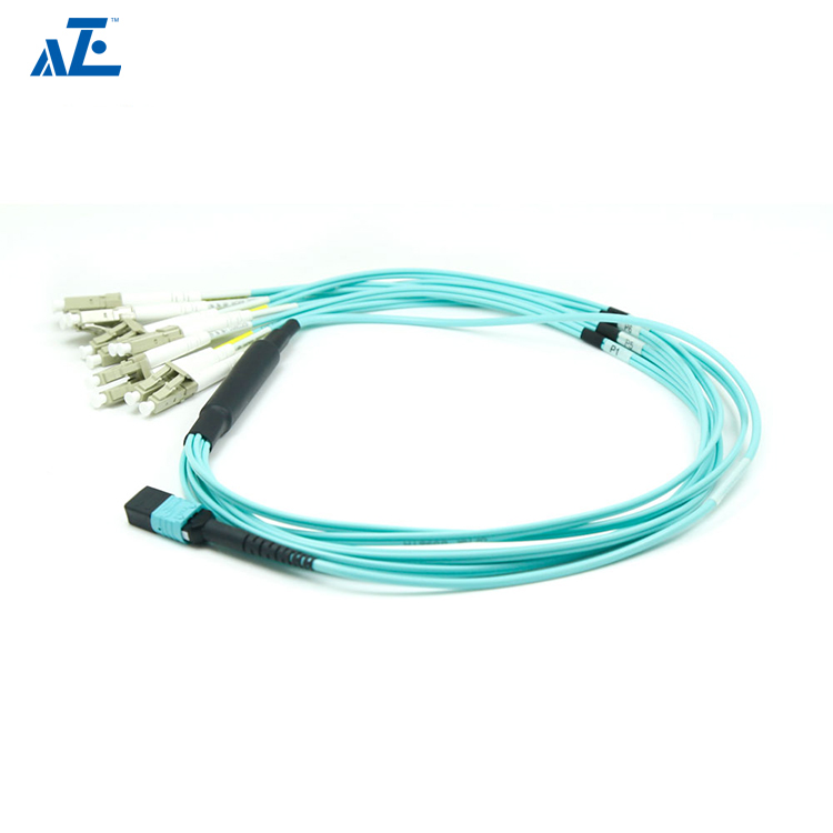 MTP Female to 6 LC UPC Duplex 12 Fibers Type B LSZH OM3 50/125 Multimode Elite Breakout Cable, Aqua