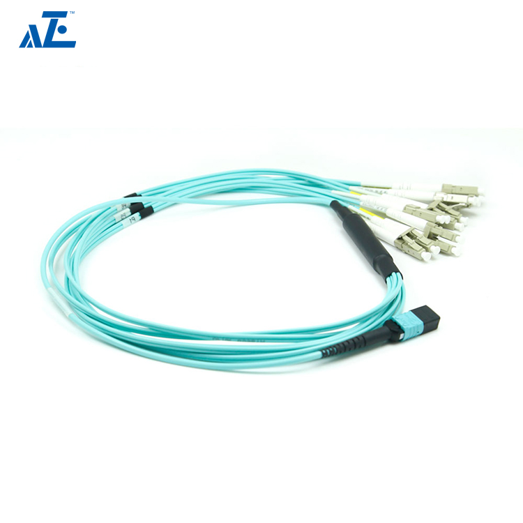 MTP Female to 6 LC UPC Duplex 12 Fibers Type B LSZH OM3 50/125 Multimode Elite Breakout Cable, Aqua