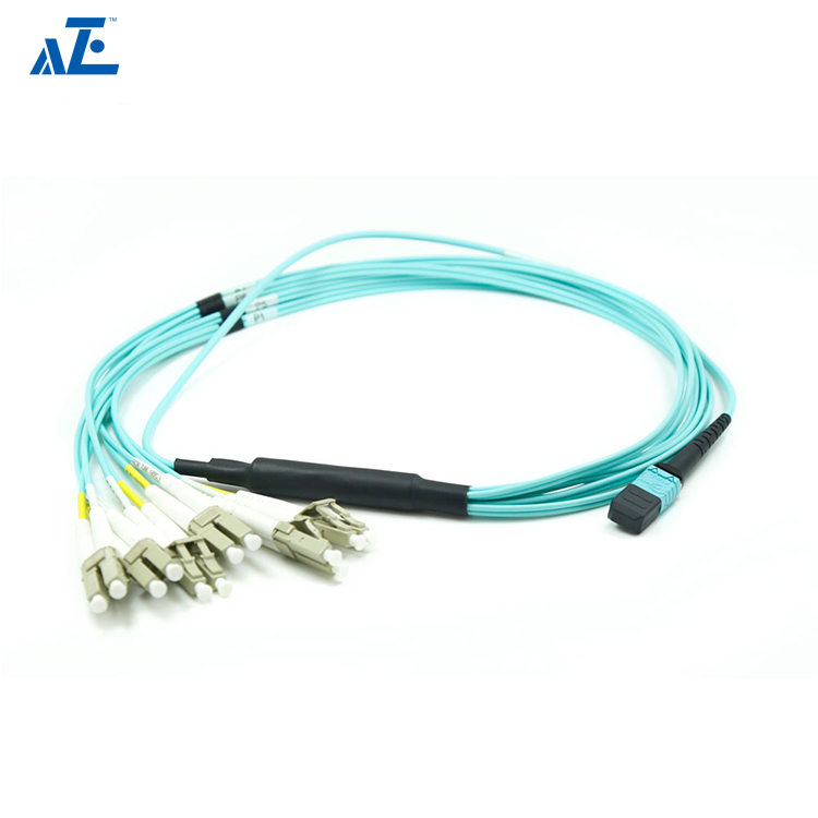 MTP Female to 6 LC UPC Duplex 12 Fibers Type B LSZH OM3 50/125 Multimode Elite Breakout Cable, Aqua