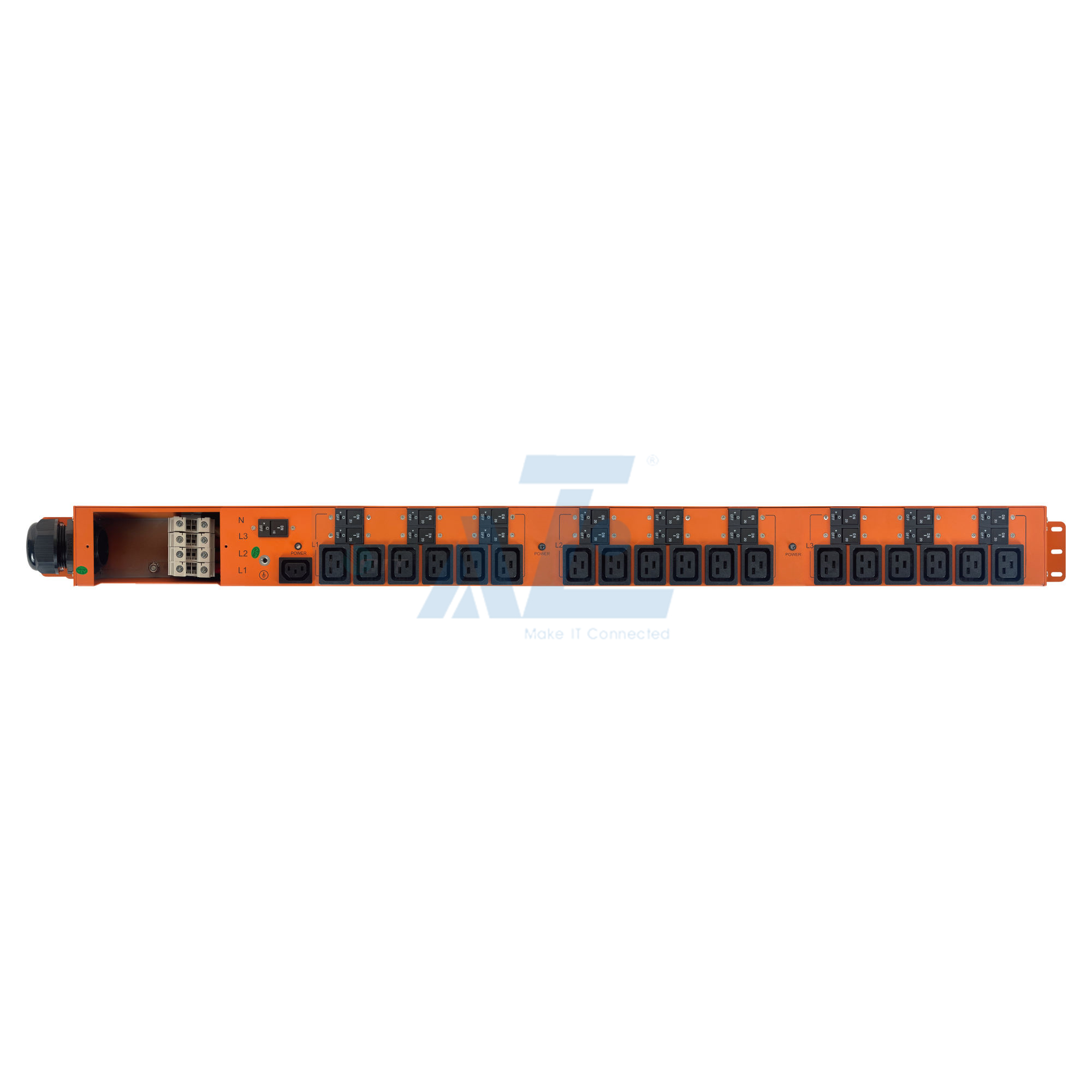 Basic Mining PDU, 3 Phase, 415V/125A, (18) C19, w/ Hydraulic Magnetic Circuit Breakers, Orange