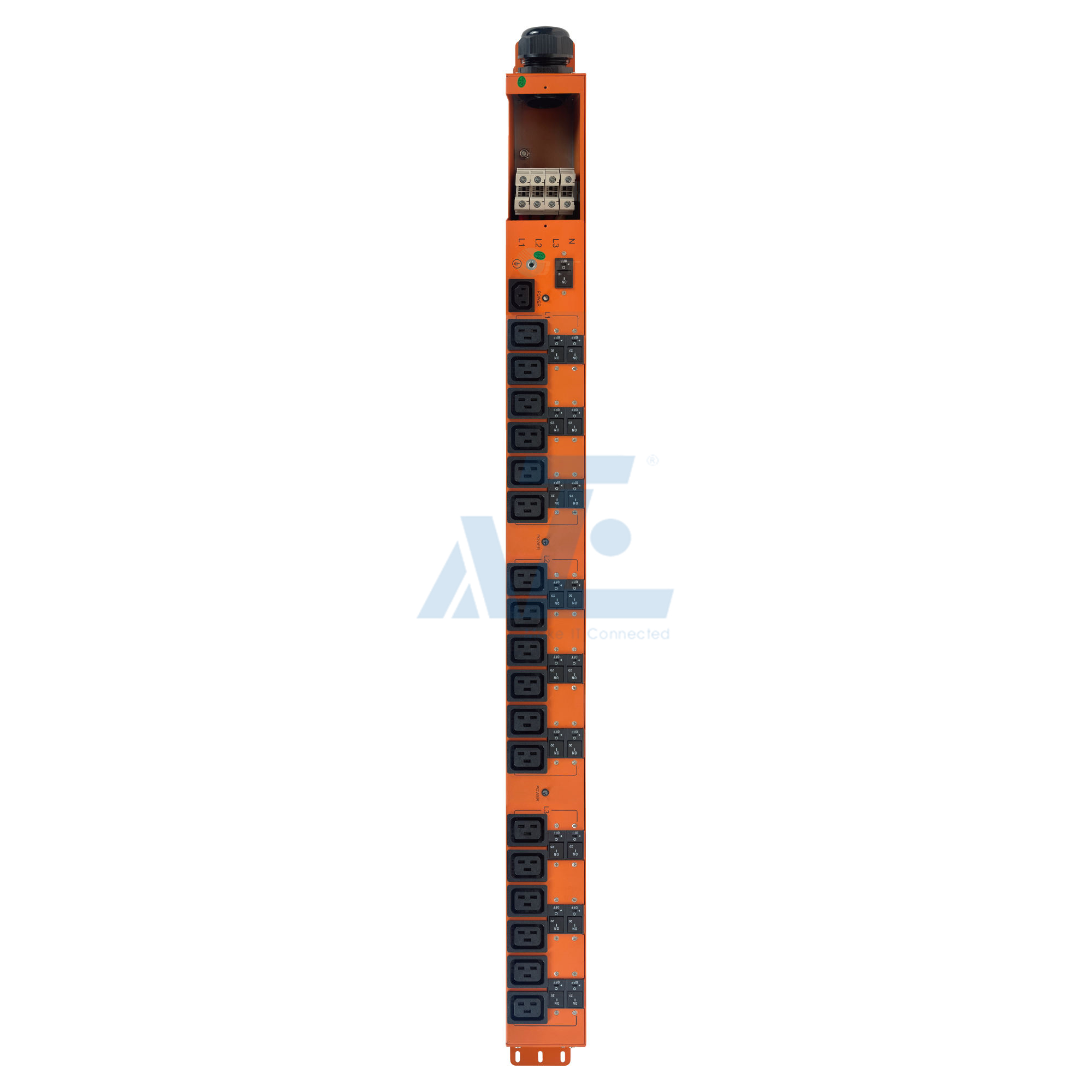 Basic Mining PDU, 3 Phase, 415V/125A, (18) C19, w/ Hydraulic Magnetic Circuit Breakers, Orange