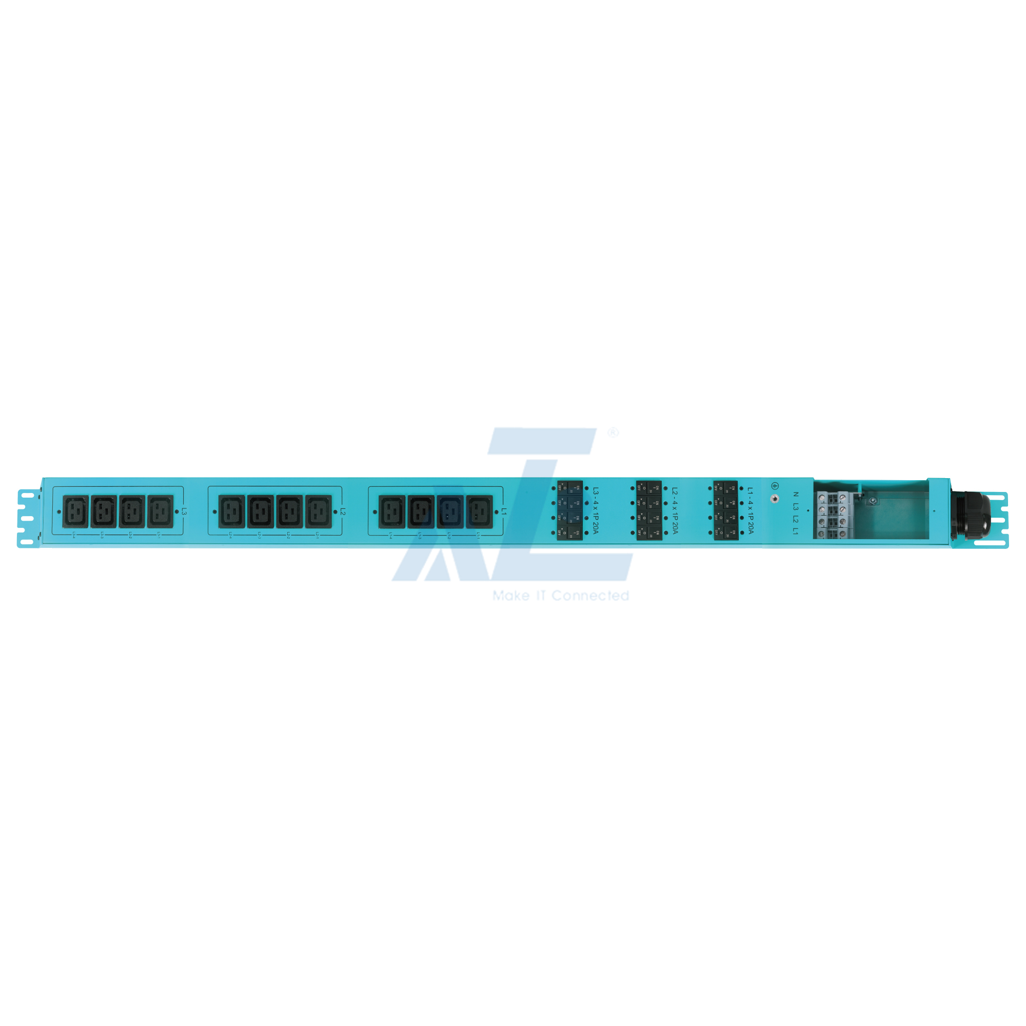 Basic Mining PDU, 3 Phase, 415V/80A, (12) C19, w/ Hydraulic Magnetic Circuit Breakers, Aqua