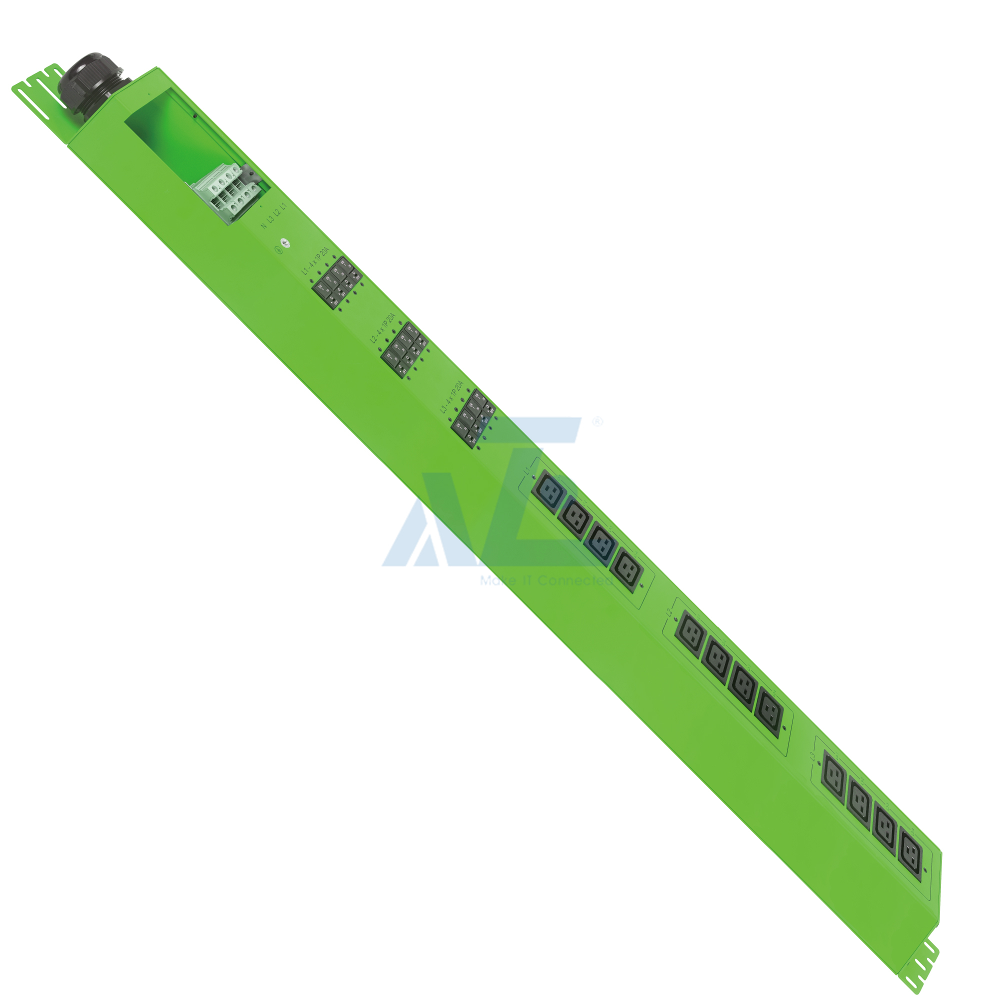 Basic Mining PDU, 3 Phase, 415V/80A, (12) C19, w/ Hydraulic Magnetic Circuit Breakers, Green