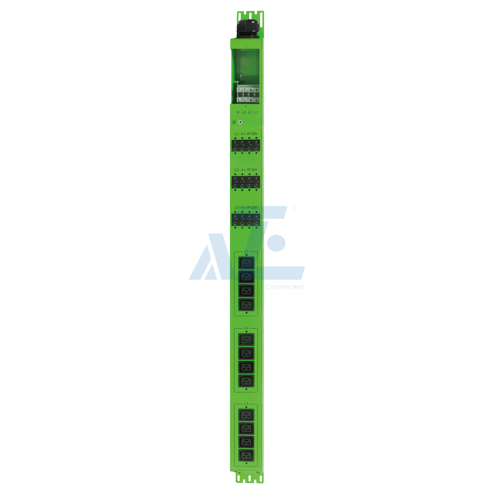 Basic Mining PDU, 3 Phase, 415V/80A, (12) C19, w/ Hydraulic Magnetic Circuit Breakers, Green