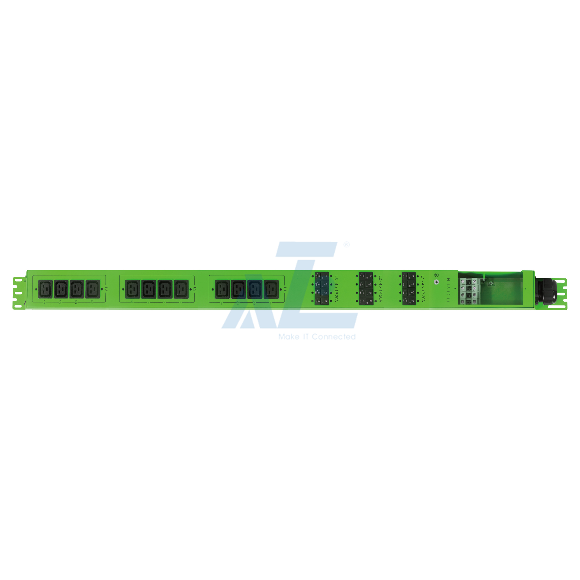 Basic Mining PDU, 3 Phase, 415V/80A, (12) C19, w/ Hydraulic Magnetic Circuit Breakers, Green