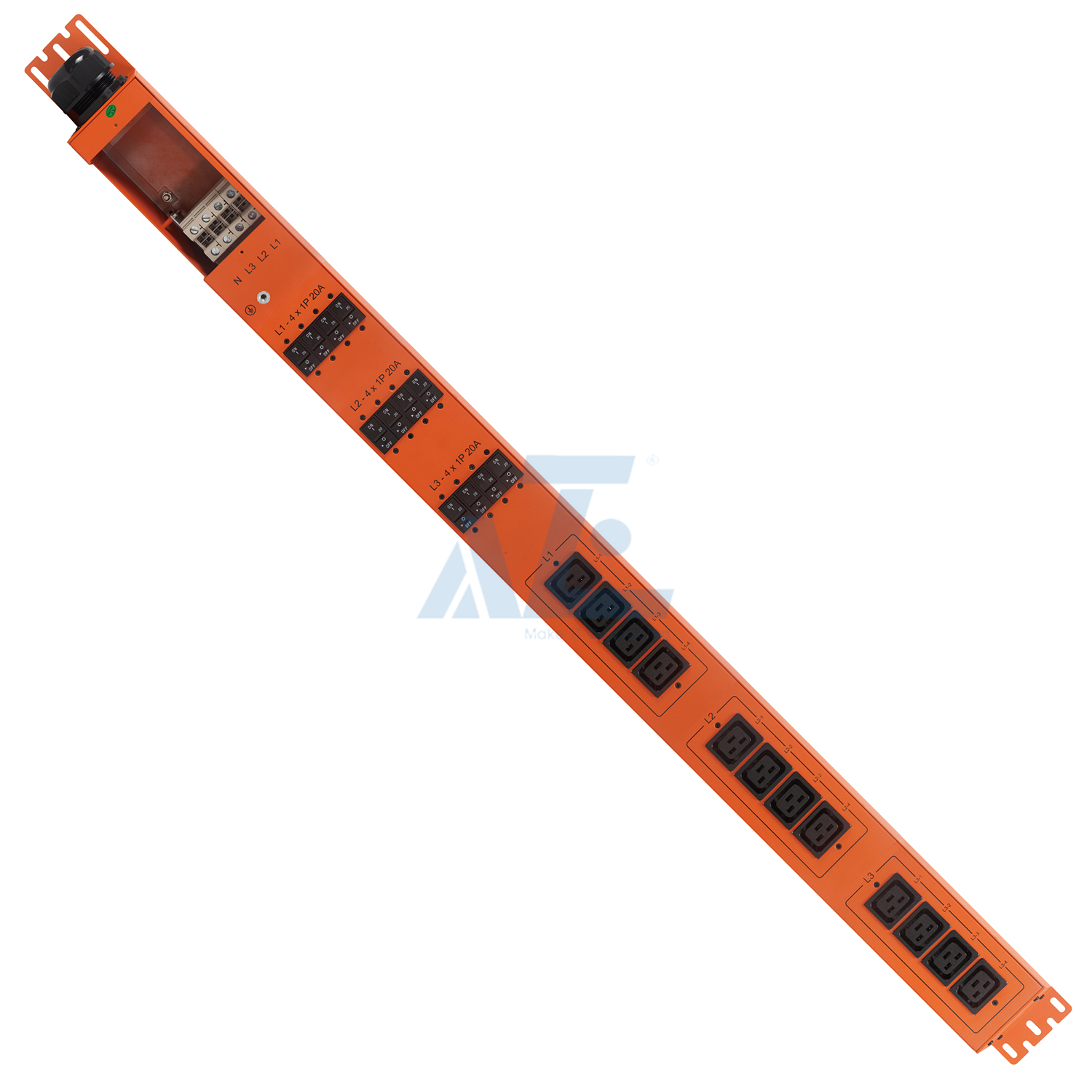 Basic Mining PDU, 3 Phase, 415V/80A, (12) C19, w/ Hydraulic Magnetic Circuit Breakers, Orange