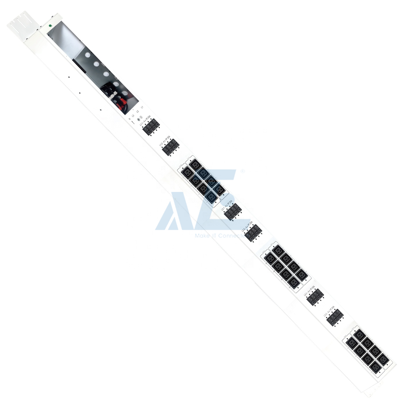 Basic Mining PDU, 3 Phase, 415V/80A, (12) C19, w/ Hydraulic Magnetic Circuit Breakers, White