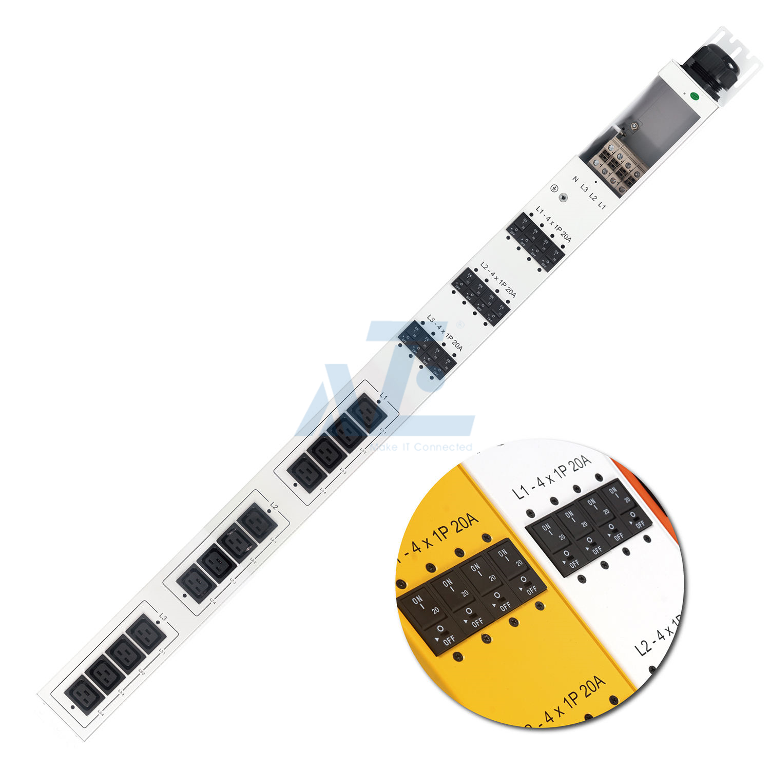 Basic Mining PDU, 3 Phase, 415V/80A, (12) C19, w/ Hydraulic Magnetic Circuit Breakers, White