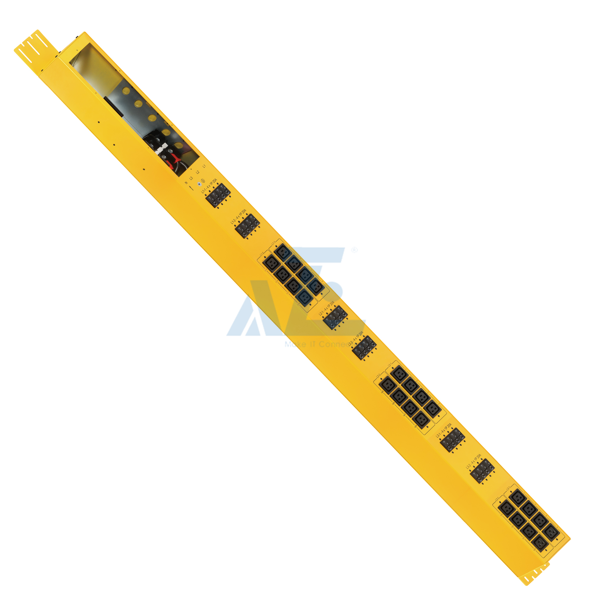 Basic Mining PDU, 3 Phase, 415V/80A, (12) C19, w/ Hydraulic Magnetic Circuit Breakers, Yellow