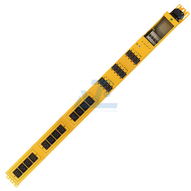 Basic Mining PDU, 3 Phase, 415V/80A, (12) C19, w/ Hydraulic Magnetic Circuit Breakers, Yellow