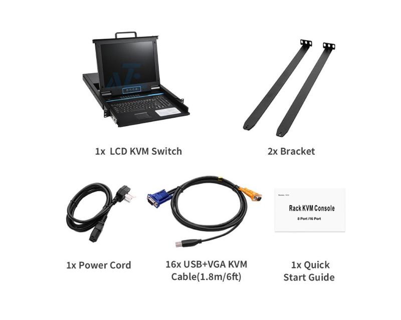 1U Rack Mount 16 Port USB HDMI 18.5" Widescreen LCD KVM Console