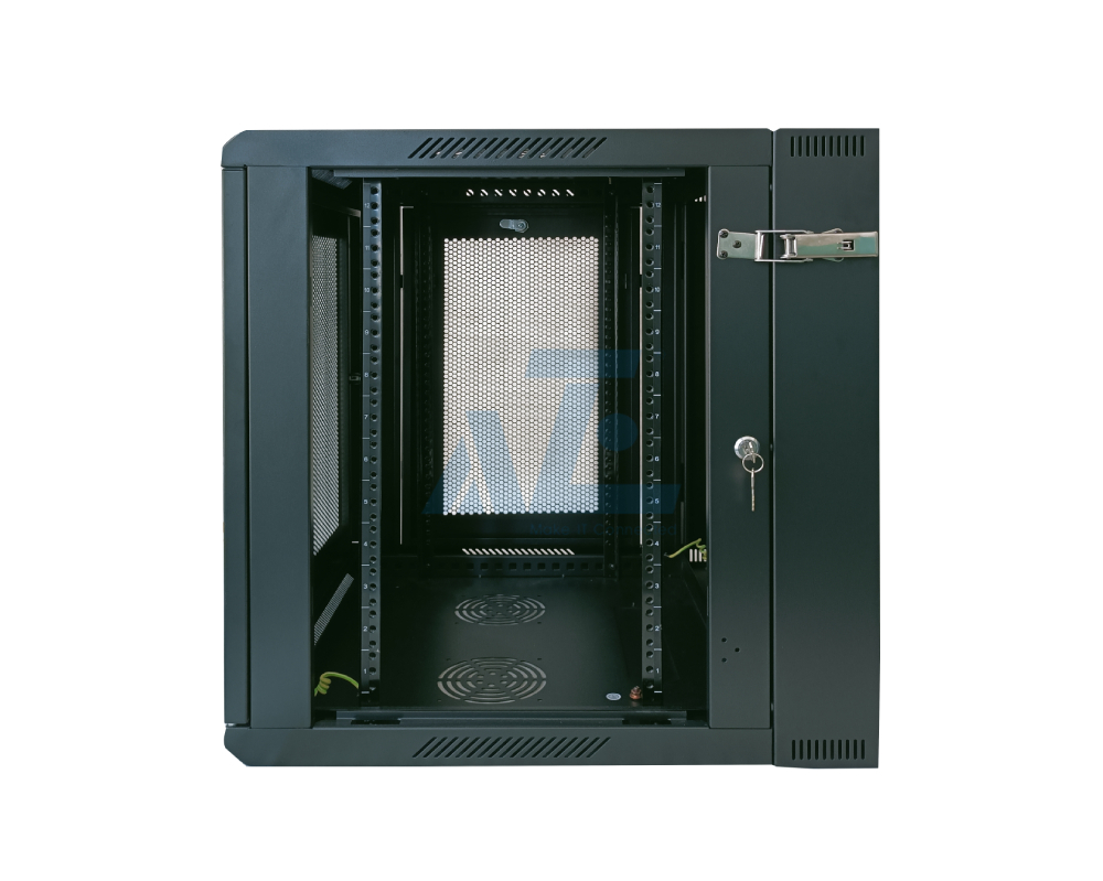 Hinged Wall Mount Rack Enclosure, 18U, Black, 902H x 600W x 600D mm